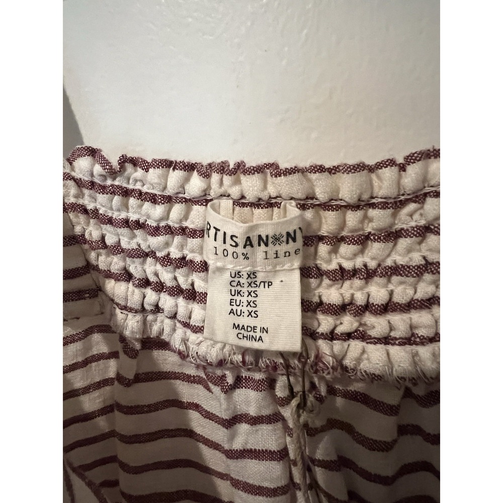 NWT Artisan NY Linen Striped Dress Womens Size XS Ivory Maroon - Picture 3 of 4